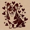 A sitting Welsh Corgi with heart symbols surrounding its body, depicted in a simple vector design.