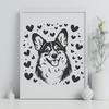 Charming Dog Illustration with Heart Details A charming illustration of a Welsh Corgi's head featuring heart symbols around the ears and nose.