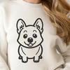 Line Art Corgi Illustration A simple line drawing of a sitting Welsh Corgi dog breed.