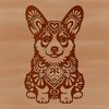 A depiction of a sitting Welsh Corgi with ornate details.