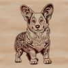 Welsh Corgi Vector Design Art A illustration of a Welsh Corgi standing on its hind legs with an ornate background.