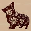 Floral Welsh Corgi Illustration Vector illustration of a Welsh Corgi animal with floral elements.