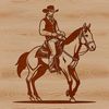A digital illustration of a cowboy on horseback.