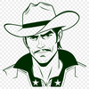 Rugged Cowboy Vector Graphic An SVG vector graphic depicting a rugged cowboy character for various design applications.