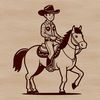 A digital illustration of a cowboy riding horseback, suitable for cutting machine designs and vector art projects.