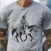 Wild West Cowboy Vector Graphic A cowboy riding a horse in the wild west, illustrated as a vector graphic.