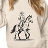 Cowboy Silhouette in Vector Format A stylized illustration of a cowboy riding a horse against a simple background.