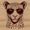 A stylized illustration of a jaguar wearing sunglasses in a bold and colorful vector design.