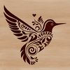 A detailed digital drawing of a small bird with iridescent feathers and long beak.