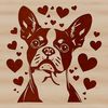 Cute Boston Terrier Illustration with Heart Details A digital illustration of a happy Boston Terrier with heart-shaped accents on its head.