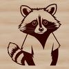 A cartoon-style illustration of a raccoon in black and white lines.