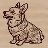 A small breed dog with a sturdy build and short stature sitting on its haunches.