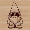 Trendy Knome A mythical creature with stout legs and torso, standing upright while wearing trendy sunglasses on its head.