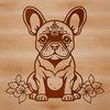 French Bull Dog Floral Illustration A stylized vector illustration of a sitting French Bulldog surrounded by ornate floral patterns.
