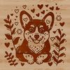 Floral Background Dog Illustration A loyal Welsh Corgi breed dog laying on a floral background with love hearts.