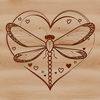 Stylized Dragonfly Illustration with Love Hearts A stylized dragonfly illustration with love hearts surrounding the insect body.
