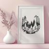 A lush forest landscape with tall trees and dense foliage, suitable for vector art designs.