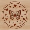 Colorful vector illustration of a butterfly with love hearts, suitable for gardening and craft projects.