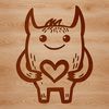 A playful monster character with hearts surrounding its face.