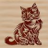 Ornate Cartoon Cat Silhouette A cute cartoon kitten sitting on its haunches with ornate details.