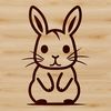 A simple line drawing of a cute rabbit sitting on its haunches, suitable for vector art.