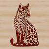 An illustration of a sitting ocelot with distinctive markings and fur patterns.