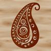 A stylized, ornate paisley pattern made up of interconnected shapes.
