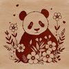 Cute Panda Illustration in Floral Pattern A black and white illustration of a panda in a simple floral pattern.