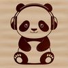 Panda in Headphones SVG Illustration A black-and-white illustration of a cute panda bear wearing headphones.