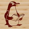 Cute Penguin Reading Book Character A penguin character sitting on ice holding an open book.