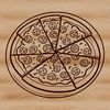 A graphic representation of a classic Italian-style pizza with melted cheese and toppings.