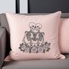 A delicate floral design featuring a pair of skeletons holding roses, perfect for Valentine's Day decorations or cards.