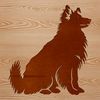 A high-quality vector illustration of a sitting Shetland sheepdog breed.