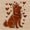 Free Vector Illustration of a Sitting Dog with Hearts A vector illustration of a sitting Shiba Inu surrounded by love hearts, suitable for various designs.