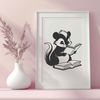 Wild Skunk Study Companion An illustration of a wild skunk sitting next to an open book, highlighting its connection to literature.