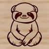 A simple line drawing of a sloth in a calm posture.