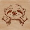 A cartoon sloth peeking out from behind a tree branch, made in vector art format.
