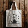 Colorful tent illustration with love hearts and outdoor design elements.