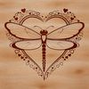 A colorful dragonfly with love hearts surrounding its body, designed as a vector image.