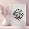 A wild big cat with love hearts, identified as an ocelot, rendered in vector art format.