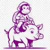 Merg'd Menagerie An illustration of a monkey's face merged with a pig's body, created as vector art.