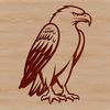 A colorful illustration of a happy eagle with large eyes and fluffy feathers.