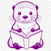 A cartoon otter sitting on a riverbank with a book in its paws, depicted as a digital vector illustration.