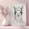 Cute Alpaca Silhouette with Headphones A simple illustration of an alpaca wearing headphones, suitable for digital crafting projects.