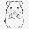 Furry Coffee Buddy A small, furry hamster sitting on a miniature coffee cup.