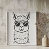 Stylish Alpaca in Shades An illustration of a relaxed alpaca wearing trendy sunglasses in a stylized design.