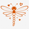 Colorful Dragonfly Design with Heart Symbols A colorful dragonfly design featuring heart symbols in various stages of flight.