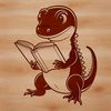 An SVG vector graphic featuring a salamander sitting with a book open on its lap.