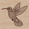 Vector graphic representation of a small, iridescent bird with wings spread wide, as seen in close-up.