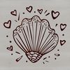 Stylized Seashell Illustration with Love Hearts A stylized illustration of a seashell adorned with small heart shapes, suitable for a seaside or vacation theme.